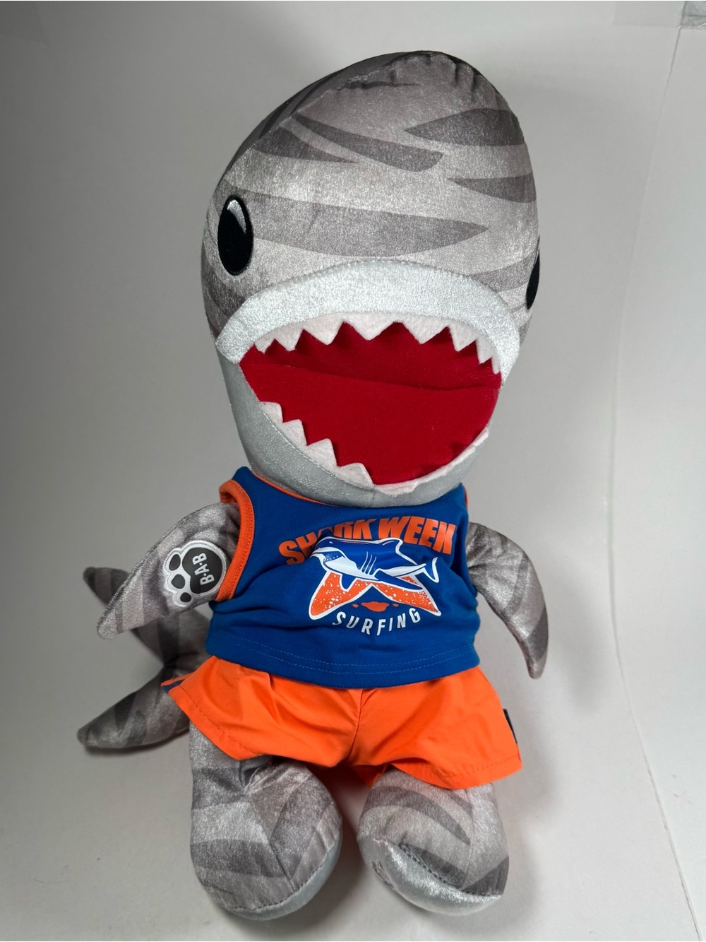 Build A Bear Plush Shark Week 16" Blue Orange Surfing Outfit 2019 Stuffed Animal